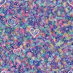 seamless floral pattern background fabric design print wrapping paper digital illustration texture wallpaper watercolor paint with hearts and flowers 