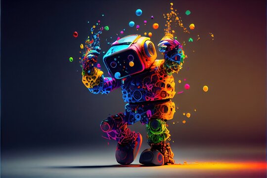 Rendu Multicolore D'un Robot Dansant Avec Une Ambiance Funky