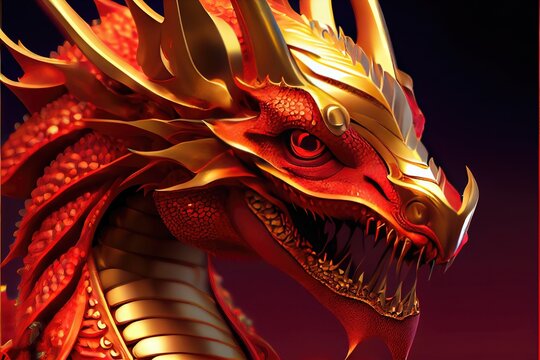 Red and Gold Dragon - The male Yang element in Chinese culture, this dragon represents strength, health, and good luck. It is a powerful authority figure in traditional gold and red colors