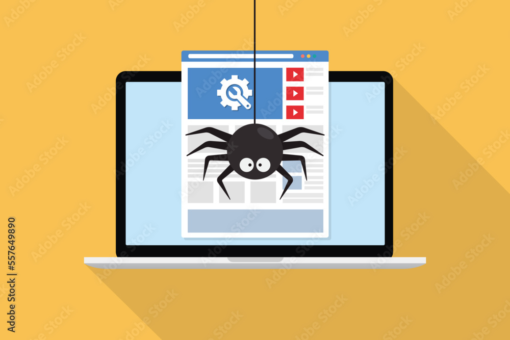 Poster web crawler crawling website data server on computer internet with modern flat style