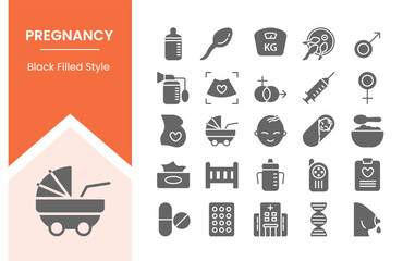 pregnancy icon set collection pack with filled black style