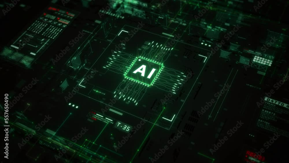 Poster green technology digital data network background, artificial intelligence ai on circuit board, futur
