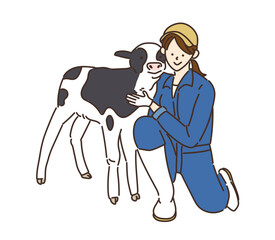 農業女子　酪農女子　酪農　女性　イラスト　牛乳