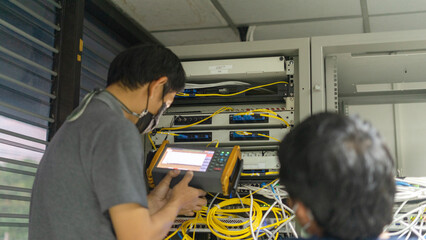 Fiber Optic Fusion Splicing Cable checking signal and Wire connection with Fiber Optic Fusion...