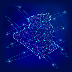 Global logistics network concept. Communications network map Algeria on the world background. Map of Algeria with nodes in polygonal style. EPS10.