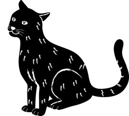 Black cat cartoon, isolated of black panther animal.