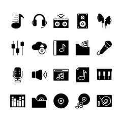 music icons set. Audio, sound, musical,instruments vector symbol collection.