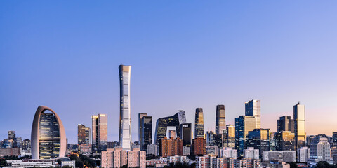Night view of CBD buildings in Beijing city skyline, China