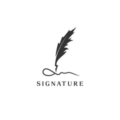 minimalist Feather pen vector icon for signature handwriting logo design