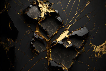 Fototapety  black and gold cracked marble smooth textures