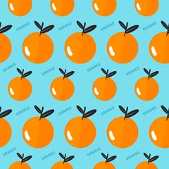 Seamless orange pattern on a light blue background. Illustration, seamless fruits background.
