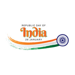 Vector Illustration of  India Flag , Indian flag grunge brush background, Ashoka wheel Fly with Tri Color Smoke Brush, Republic Day Design Template for Social Media Post