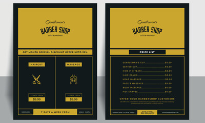 Barber shop flyer template with a price list and special offer - obrazy, fototapety, plakaty