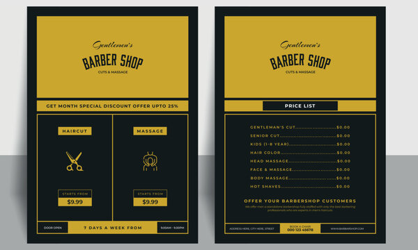Barber shop flyer template with a price list and special offer
