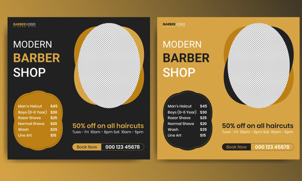Barber shop barbershop promotion social media post template