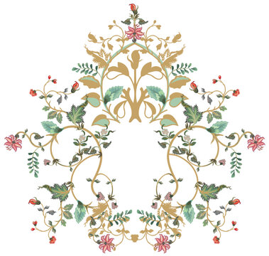 Mughal decorative floral wreath. crest monogram colorful vector motif