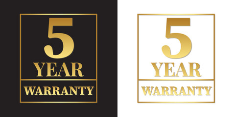 5 year warranty logo with golden shield and golden ribbon.Vector illustration.