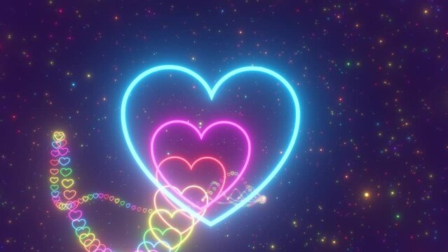 Beautiful Wave Rainbow Glow Neon Heart Shape Tunnel Roller Coaster - 4K Seamless VJ Loop Motion Background Animation