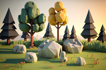 Low poly forest scene. 