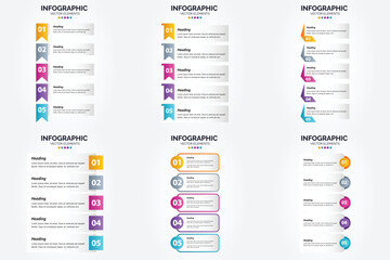 Vector illustration 5 Steps infographics. Flat design set for advertising brochure flyer and magazine. Pack of 2065