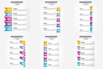 Vector illustration 5 Steps infographics. Flat design set for advertising brochure flyer and magazine. Pack of 2513