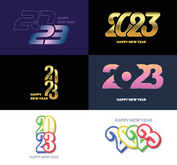 Big Set of 2023 Happy New Year logo text design. 2023 number design template. Vector New Year Illustration