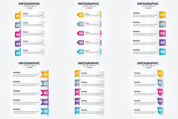 Vector illustration 5 Steps infographics. Flat design set for advertising brochure flyer and magazine. Pack of 2978