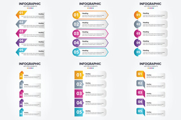 Vector illustration 5 Steps infographics. Flat design set for advertising brochure flyer and magazine. Pack of 2846