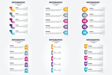 Vector illustration 5 Steps infographics. Flat design set for advertising brochure flyer and magazine. Pack of 2762
