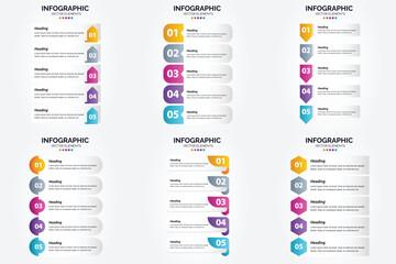 Vector illustration 5 Steps infographics. Flat design set for advertising brochure flyer and magazine. Pack of 2224