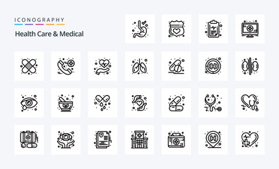 25 Health Care And Medical Line icon pack. Vector icons illustration
