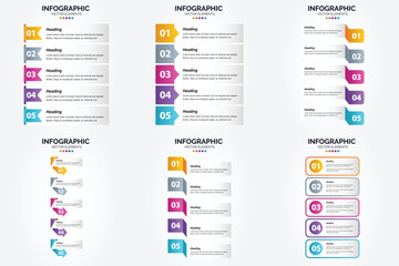 Vector illustration 5 Steps infographics. Flat design set for advertising brochure flyer and magazine. Pack of 2204