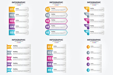 Vector illustration 5 Steps infographics. Flat design set for advertising brochure flyer and magazine. Pack of 2453