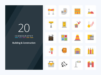 Fototapeta na wymiar 20 Building And Construction Flat Color icon for presentation. Vector icons illustration