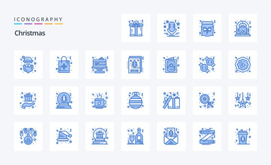 25 Christmas Blue icon pack. Vector icons illustration