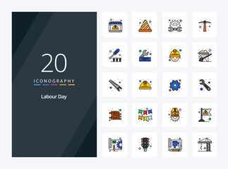 20 Labour Day line Filled icon for presentation. Vector icons illustration