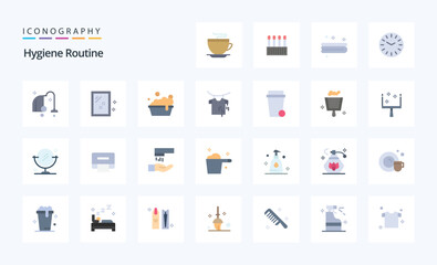 25 Hygiene Routine Flat color icon pack. Vector icons illustration