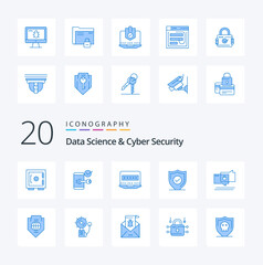 20 Data Science And Cyber Security Blue Color icon Pack. like secure. protection. phone. confirm. louck