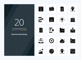 20 Business Marketing Solid Glyph icon for presentation. Vector icons illustration