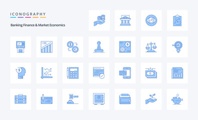 25 Banking Finance And Market Economics Blue icon pack. Vector icons illustration
