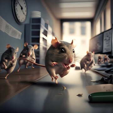 Rats racing working in an office created with AI