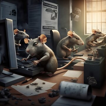 Rats racing working in an office created with AI
