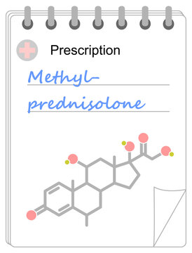 Medical prescription pad. Simplified formula icon of methylprednisolone.