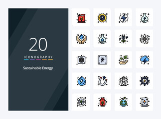 20 Sustainable Energy line Filled icon for presentation. Vector icons illustration