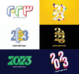 Big Collection of 2023 Happy New Year symbols. Cover of business diary for 2023 with wishes. Vector New Year Illustration