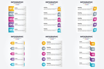 Vector illustration 5 Steps infographics. Flat design set for advertising brochure flyer and magazine. Pack of 1702