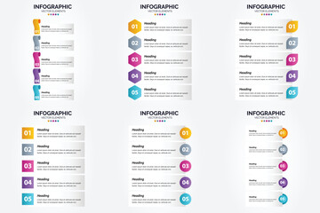 Vector illustration 5 Steps infographics. Flat design set for advertising brochure flyer and magazine. Pack of 1828