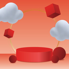 3d background products Red podium with clouds, Product Prodium, Stand product, valentine, Chinese new year