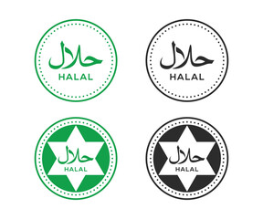 Halal food label collection round style. Halal logo design. Halal sign vector. 