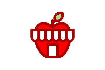 Isolated red apple store logo on white background. Healthy, fruits shop, market, grocery
